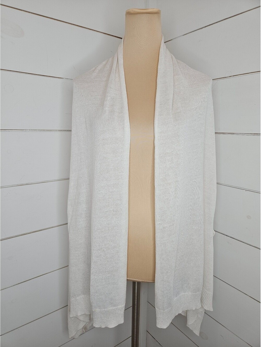 Talbots medium/large white linen blend sleeveless draped duster cardigan sweater